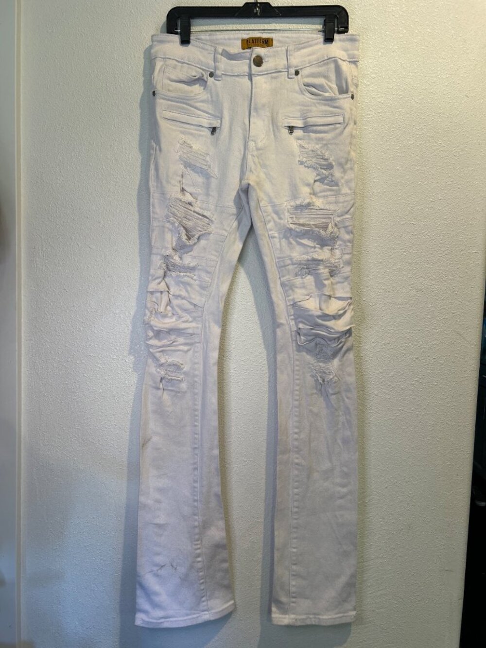 Platform Men's 32X38 White Platform Jeans Skinny Distressed Knee Pants y2k